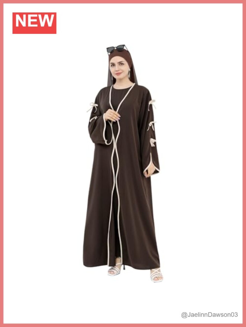Women's Muslim Abaya Cardigan Dress Set Polyester Bow Sleeves Prayer Islamic